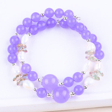 8MM Purple Chalcedony Bead Natural Handmade Crystal Bangle FJHDPCB001