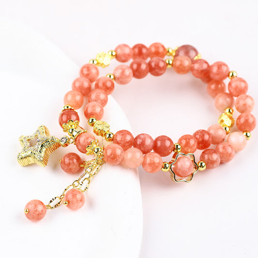 8MM+10MM Multi-Layer Sun Stone Beads With Star Natural Handmade Crystal Bracelet FJHMSSB001