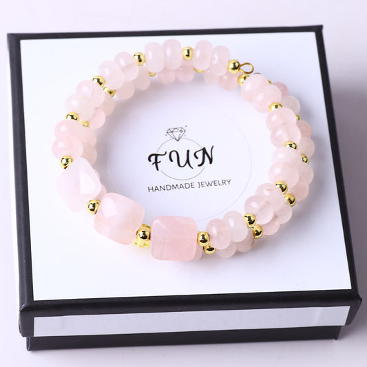 8MM Rose Quartz Bead Natural Handmade Crystal Bangle FJHRQB001