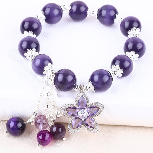 12MM Purple Cat's Eye Bead Natural Handmade Crystal Bracelet FJHPCB001