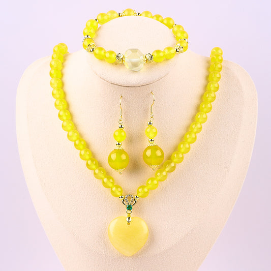 Yellow Chalcedony Bead Natural Handmade Crystal Set FJHYCS001