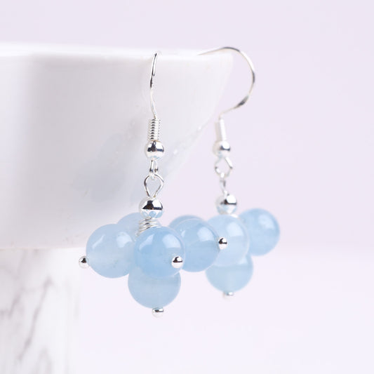 16g/pc Aquamarine Bead Natural Handmade Crystal Earrings FJHABE001