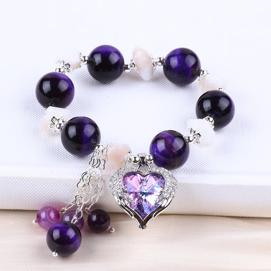 14MM Purple Tiger Eye Bead Natural Handmade Crystal Bracelet FJHPTB001