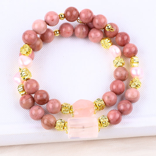 8MM Rhodochrosite Bead Natural Handmade Crystal Bangle FJHDRCB001