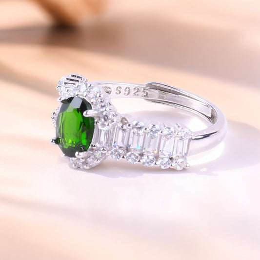 S925 Silver Natural Adjustable Peridot Oval Gemstone Ring FJPR003