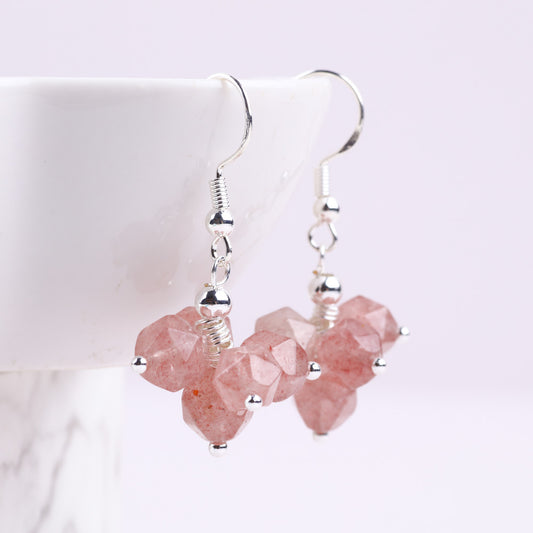 14g/pc Strawberry Quartz Bead Natural Handmade Crystal Earrings FJHMSQE001