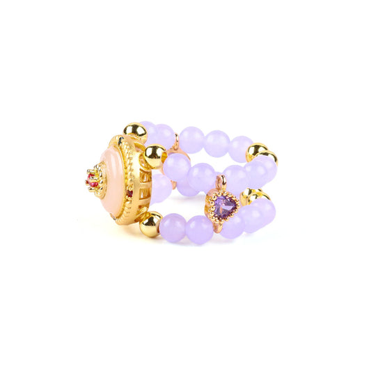 4MM Purple Double Beads Natural Handmade Crystal Adjustable Ring FJHPDR001