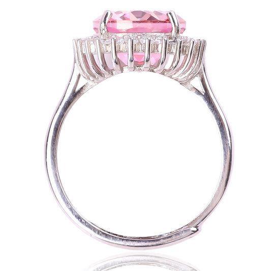 S925 Silver Natural Adjustable Pink Topaz Oval Gemstone Ring FJTR001