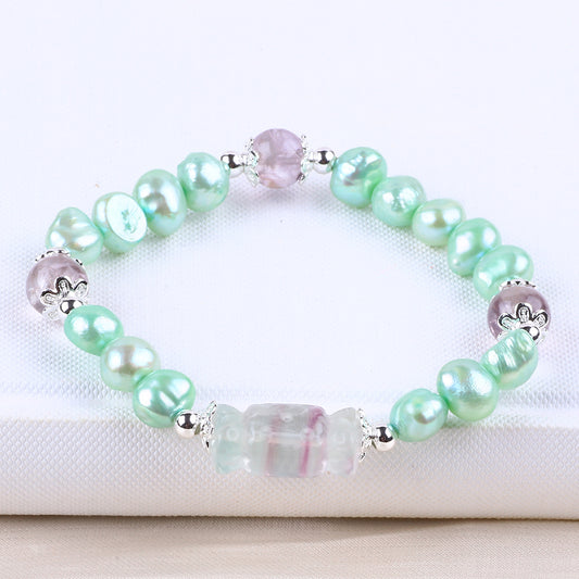 8MM Mint Green Pearl Bead Natural Handmade Pearl Bracelet FJHPMB001