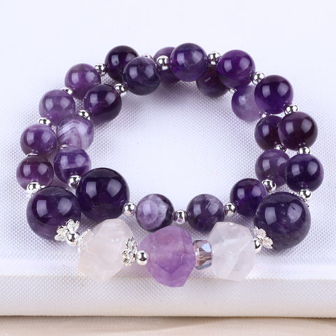 10MM+12MM Amethyst   Multi-Layer Bead Natural Handmade Crystal Bracelet FJHMA001