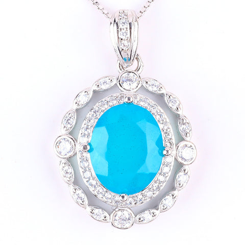 S925 Silver Natural Blue Opal Gemstone Necklace FJON001