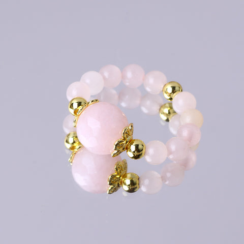 4MM+10MM Rose Quartz Beads Natural Handmade Crystal Adjustable Ring FJHRQR001