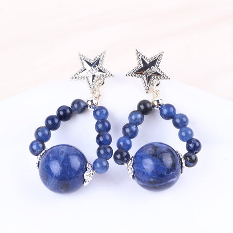 12g/pc Sodalite Bead Studs Natural Handmade Crystal Earrings FJHSE001