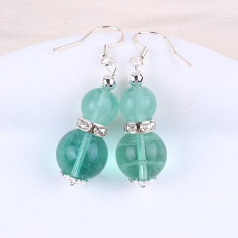 8g/pc Green Fluorite Bead Natural Handmade Crystal Earrings FJHGFE001