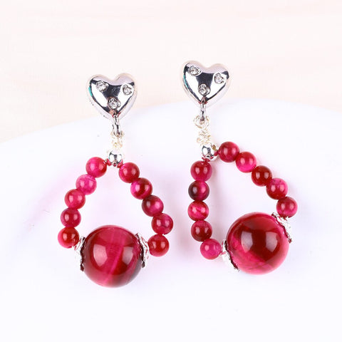 10g/pc Rose Red Tiger's Eye Bead Studs Natural Handmade Crystal Earrings  FJHRTE001