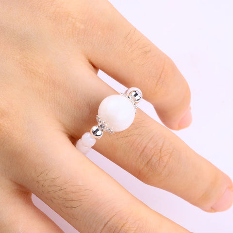 4MM White Agate Bead Natural Handmade Crystal Adjustable Ring FJHWR001