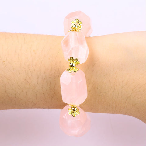 14MM Rose Quartz Raw Bead Natural Handmade Crystal Bracelet FJHRRB001