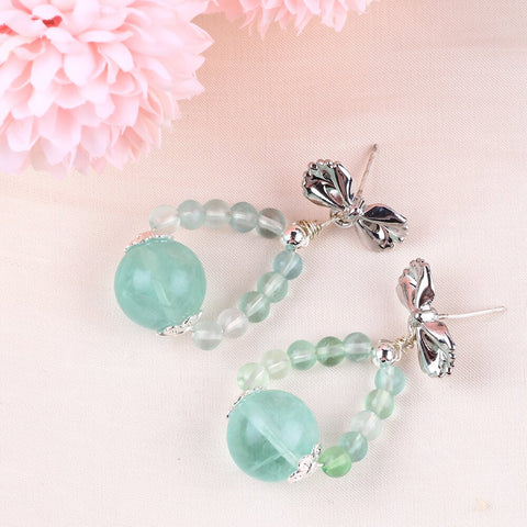 12g/pc Green Flourite Bead Studs Natural Handmade Crystal Earrings FJHGE001