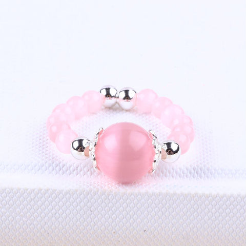 4MM Rose Cat's Eye Bead Natural Handmade Crystal Adjustable Ring FJHRCR001