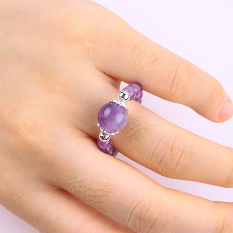 4MM Amethyst Bead Natural Handmade Crystal Adjustable Ring FJHAR001