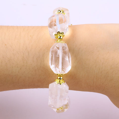 14MM Clear Quartz Raw Bead Natural Handmade Crystal Bracelet FJHQRB001