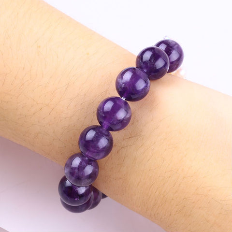 14MM Dark Amethyst Bead Natural Handmade Crystal Bracelet FJHAB002