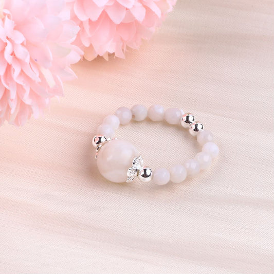 4MM White Agate Bead Natural Handmade Crystal Adjustable Ring FJHWR001