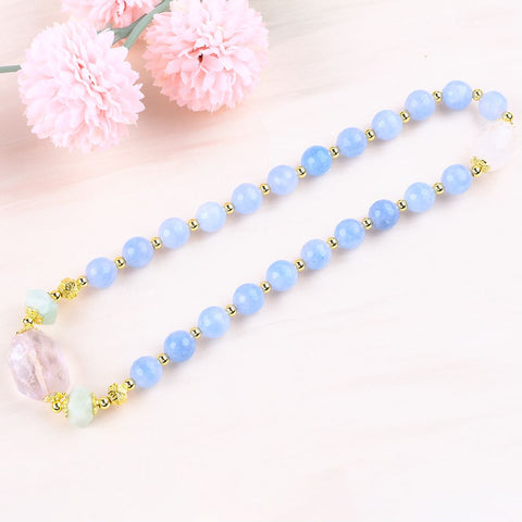 10MM+14MM Blue Chalcedony   Multi-Layer Bead Natural Handmade Crystal Bracelet FJHMB001