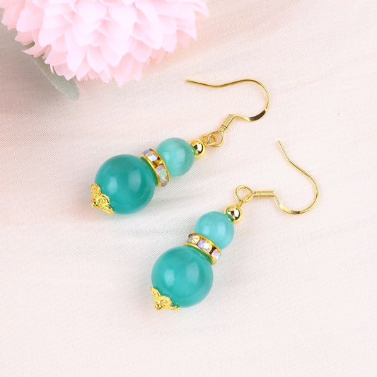 8g/pc Green Cat's Eye Bead Natural Handmade Crystal Earrings FJHGCE001