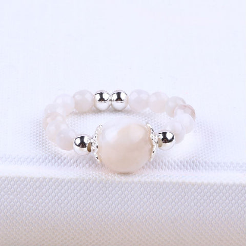 4MM White Agate Bead Natural Handmade Crystal Adjustable Ring FJHWR001