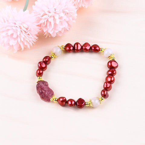 8MM Red Pearl Natural Handmade Pearl Bracelet FJHPRBB001