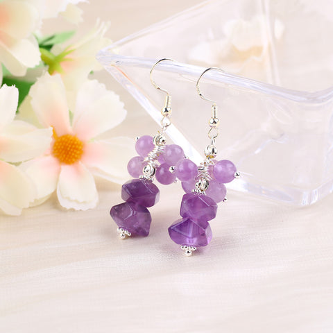 18g/pc Amethyst Bead Natural Handmade Crystal Earrings FJHNAE001