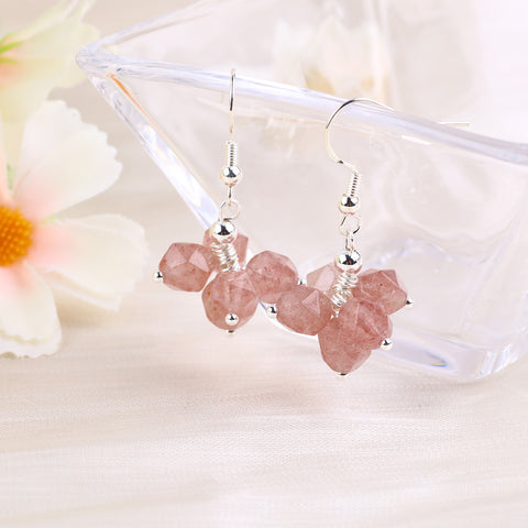 14g/pc Strawberry Quartz Bead Natural Handmade Crystal Earrings FJHMSQE001