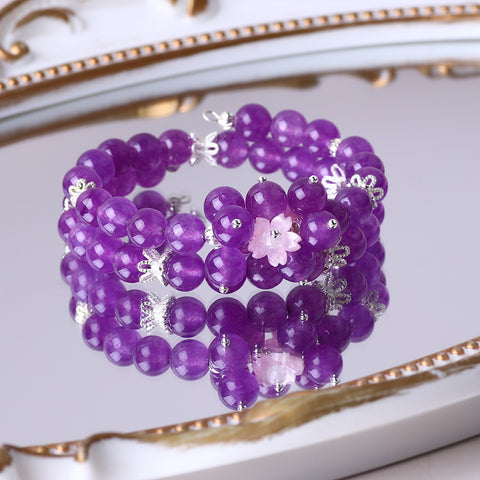 8MM Purple Chalcedony Bead Natural Handmade Crystal Bangle FJHMPCB001