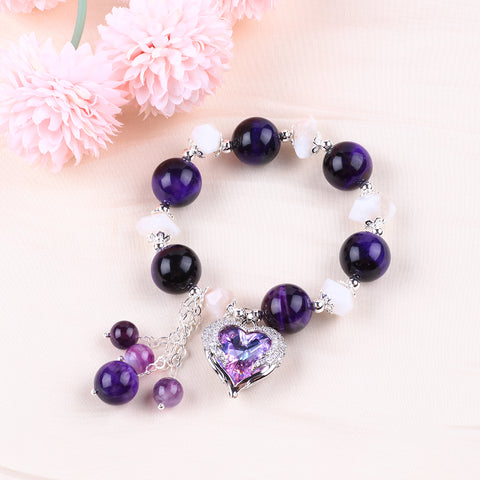 14MM Purple Tiger Eye Bead Natural Handmade Crystal Bracelet FJHPTB001