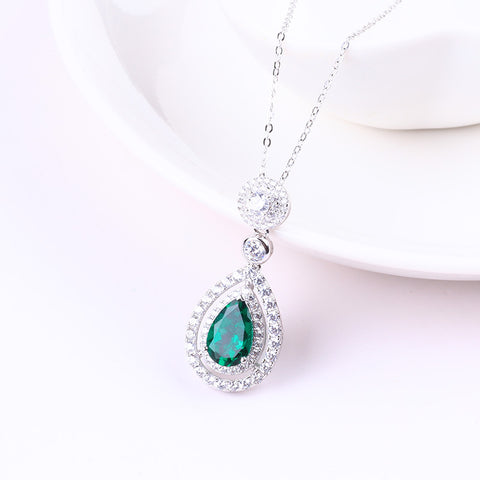 S925 Silver Lab Grown Gemstone Emerald Necklace FJLEN002