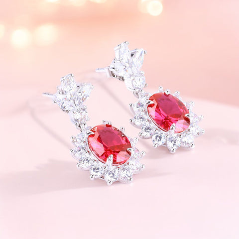 S925 Silver Lab Grown Gemstone Ruby Earrings FJLRE001