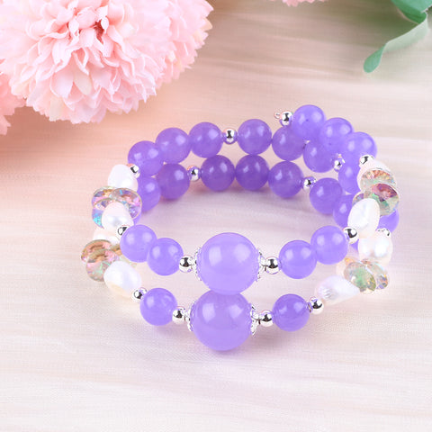 8MM Purple Chalcedony Bead Natural Handmade Crystal Bangle FJHDPCB001