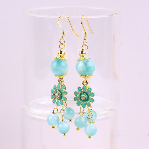 Green Angel Larimar Bead Natural Handmade Crystal Earrings FJHGALEOO1