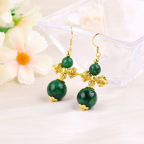 21g/pc Green Jadeite Bead Natural Handmade Crystal Earrings FJHMGJE001