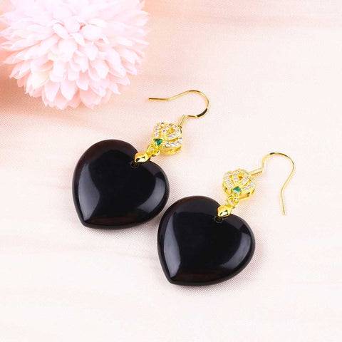 16g/pc Golden Obsidian Heart Shape Natural Handmade Crystal Earrings FJHOHE001