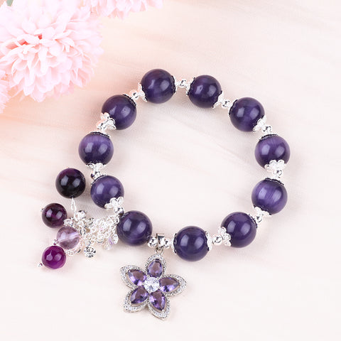 12MM Purple Cat's Eye Bead Natural Handmade Crystal Bracelet FJHPCB001