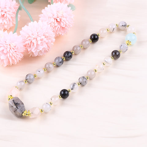 10MM+12MM Black Rutilate Quartz  Multi-Layer Bead Natural Handmade Crystal Bracelet FJHMBQB001