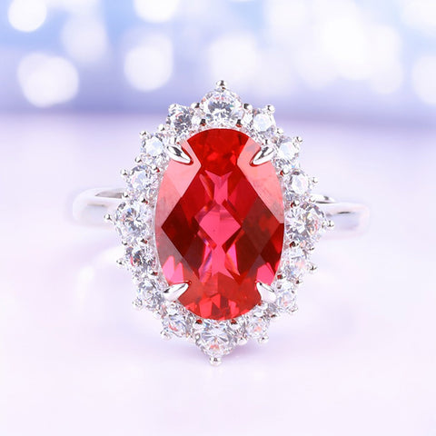 S925 Silver Lab Grown Gemstone Ruby Oval Ring FJLRR002