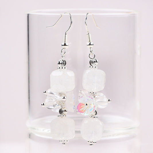 12g/pc Clear Quartz Bead With Flower Natural Handmade Crystal Earrings FJHMCQE001