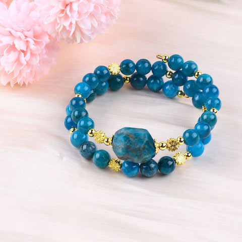 8MM Blue Apatite Bead Natural Handmade Crystal Bangle FJHDBAPB001