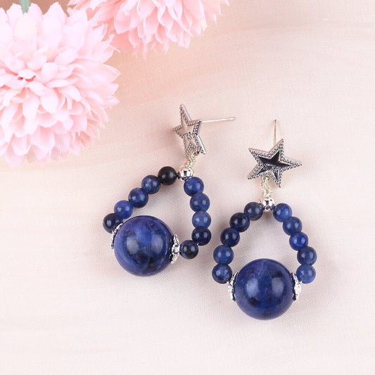 12g/pc Sodalite Bead Studs Natural Handmade Crystal Earrings FJHSE001