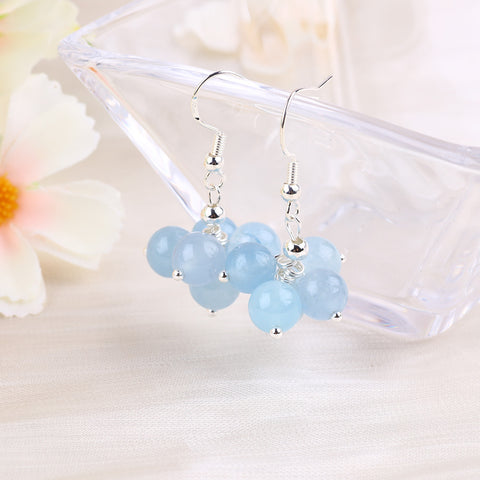 16g/pc Aquamarine Bead Natural Handmade Crystal Earrings FJHABE001