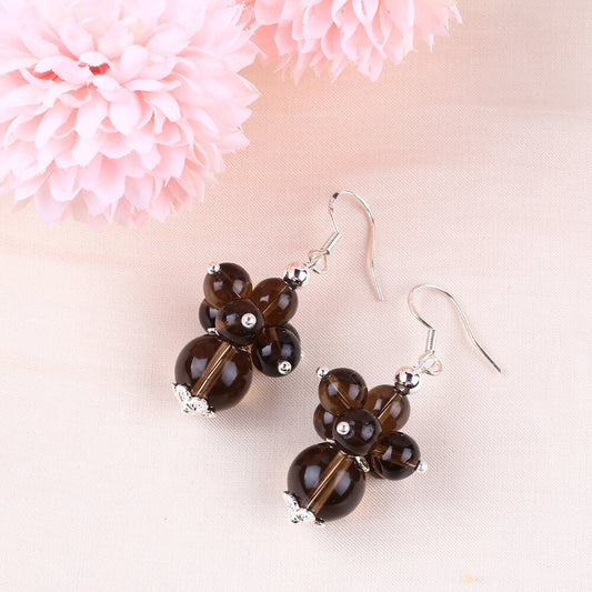 10g/pc Smoking Quartz Bead Natural Handmade Crystal Earrings FJHSQE001