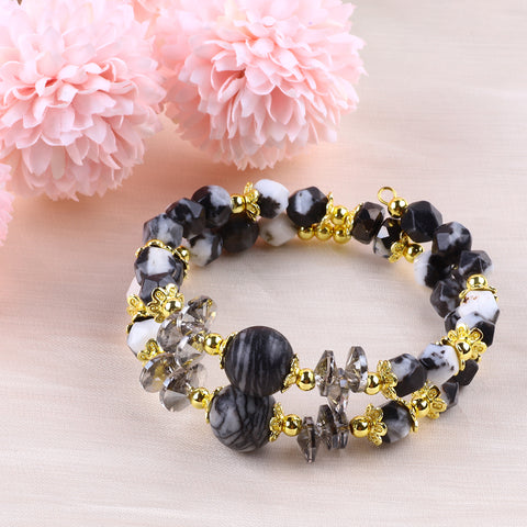 8MM Zebra Stone Bead Natural Handmade Crystal Bangle FJHDZB001